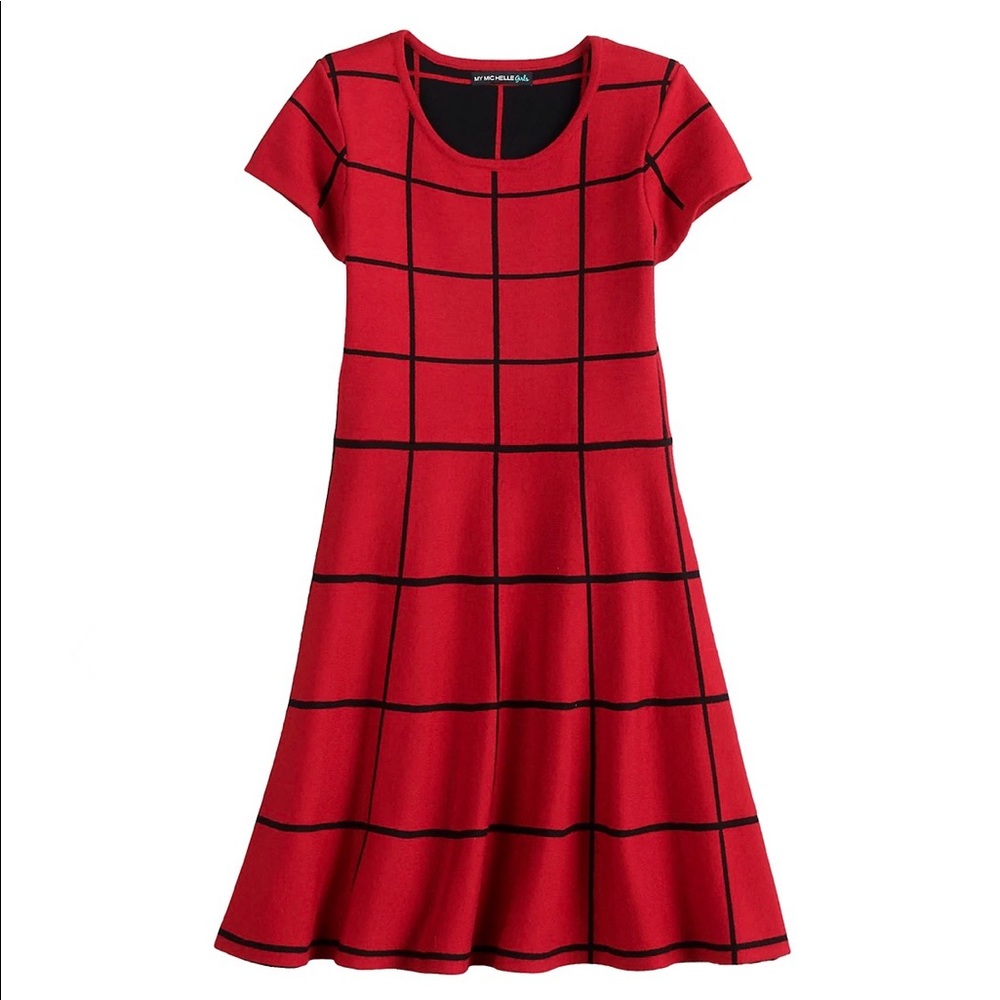 Girls My Michelle Grid Pattern Sweater Dress